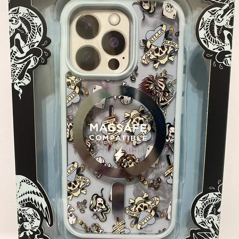 Ed Hardy Love Kills Slowly‎ Tattoo Phone Case iPhone 16 Pro MagSafe Y2K Blue NWT